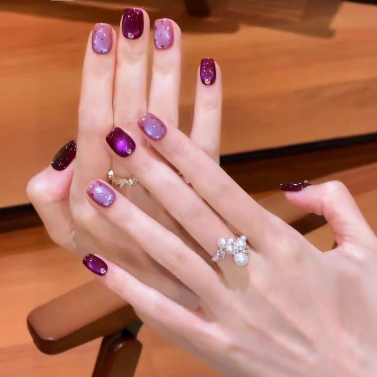 Purple Cat Eye Glass Bead Press On Nails