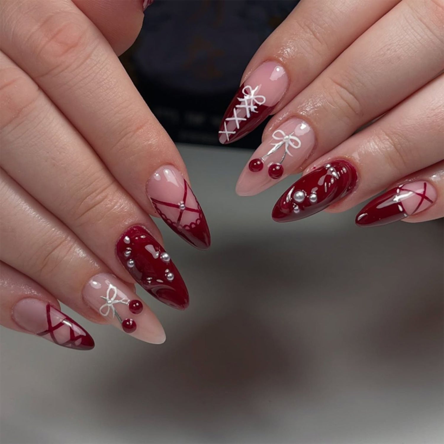 Valentine Bow Red Pink Press On Nails
