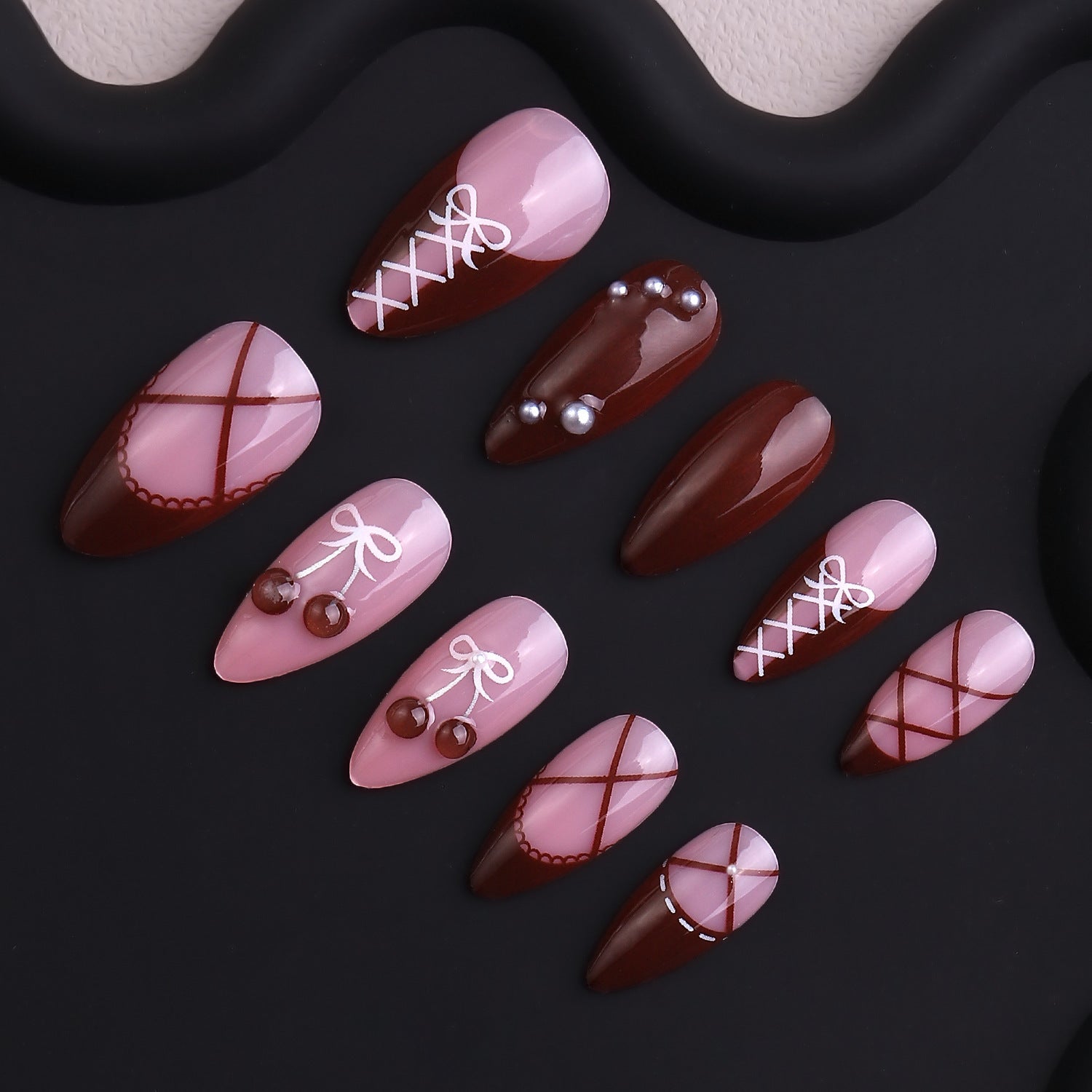 Valentine Bow Red Pink Press On Nails