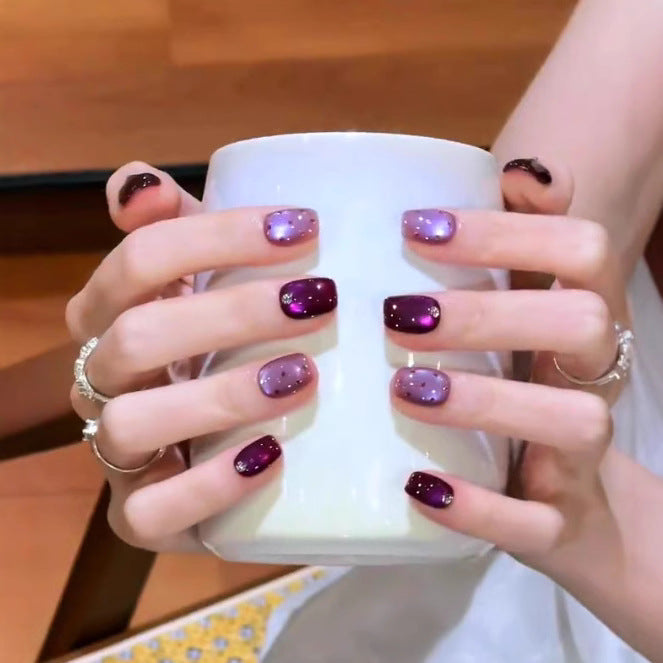 Purple Cat Eye Glass Bead Press On Nails
