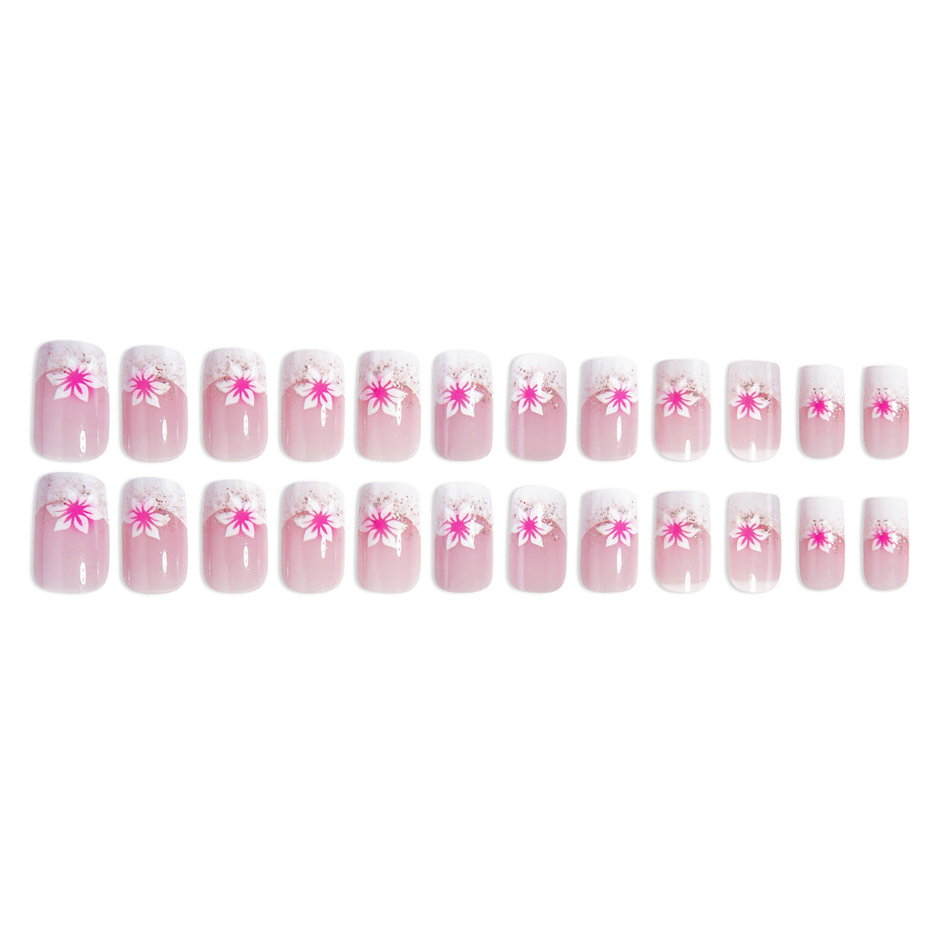 Square French Glitter Rose Press On Nails