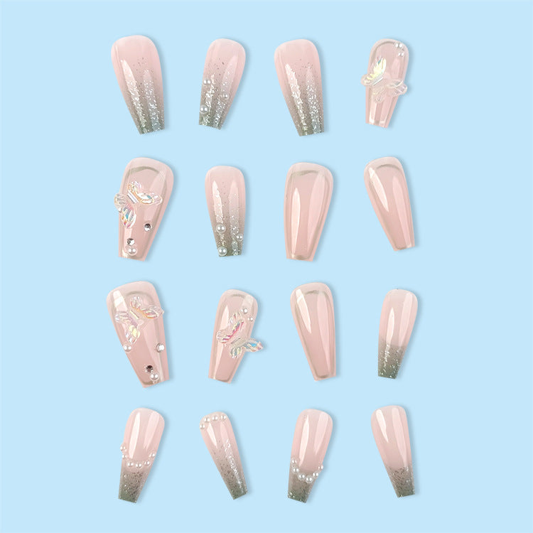 Silver Butterfly Glitter Handmade Press On Nails