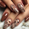 Brown Floral Autumn Press On Nails Set