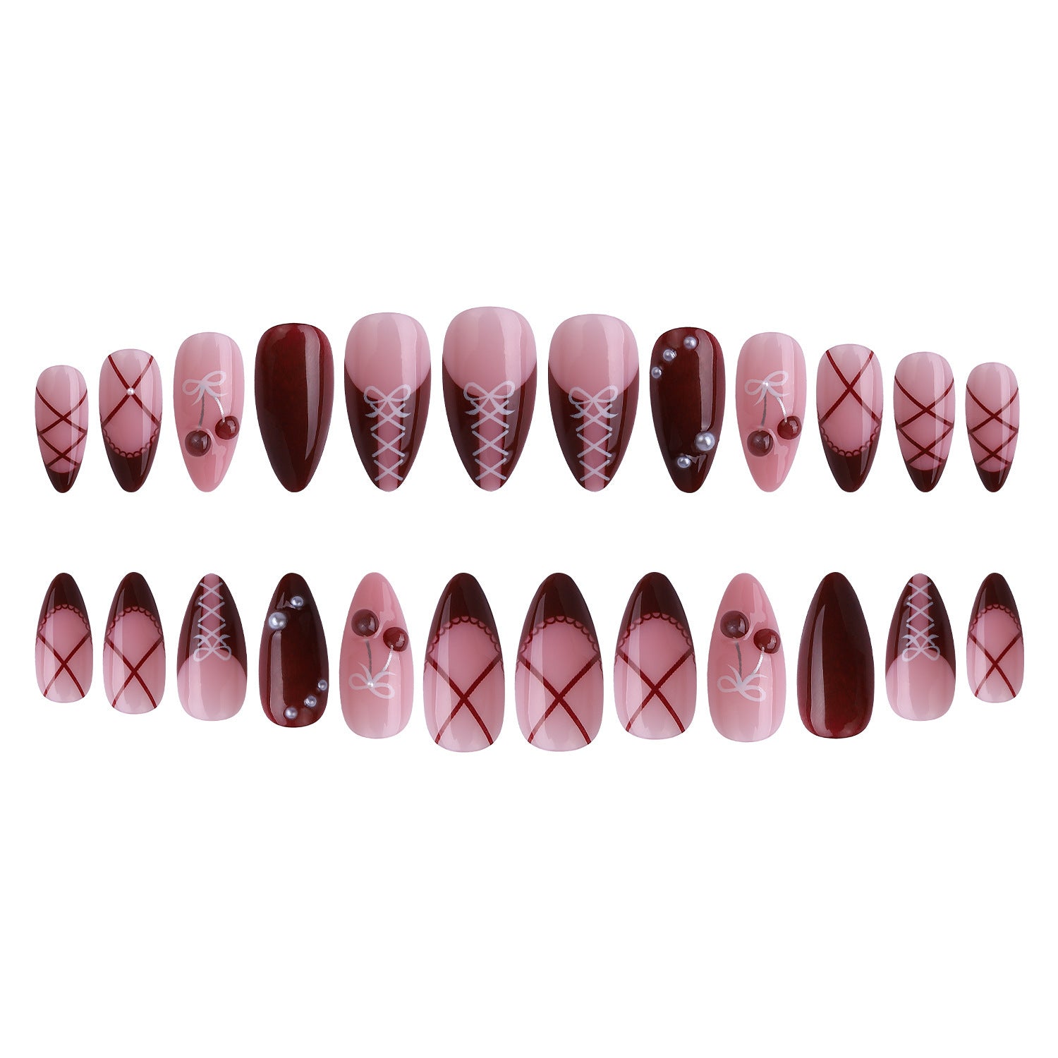 Valentine Bow Red Pink Press On Nails